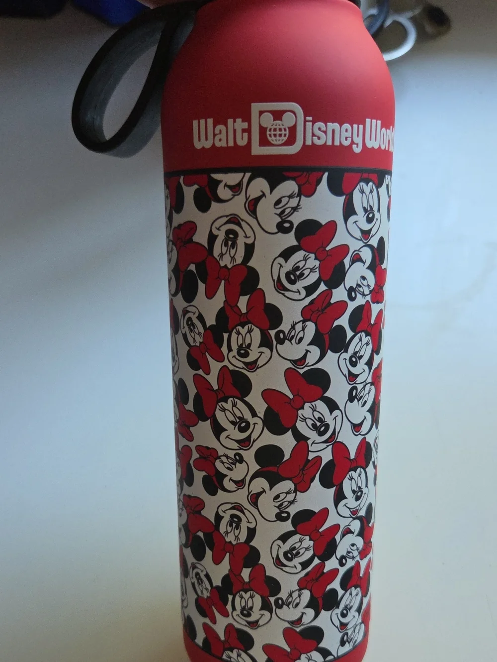 Disney World Minnie Mouse Red and Black Patterned Water Bottle